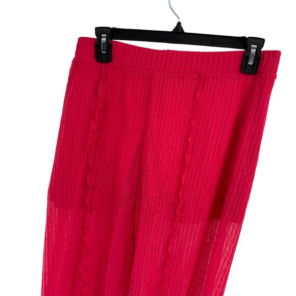 Zara Pink Ribbed Ruffle Plucks Sheer Cover Up Pants - Picture 5 of 12